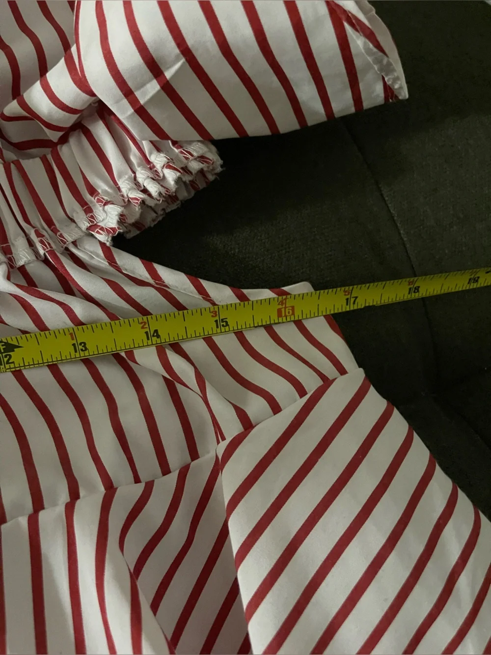 LULUS Red and White Striped Ruffle Tiered over under the Shoulder Dress Medium